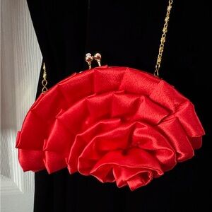 Red satin Jessica McClintock clutch purse